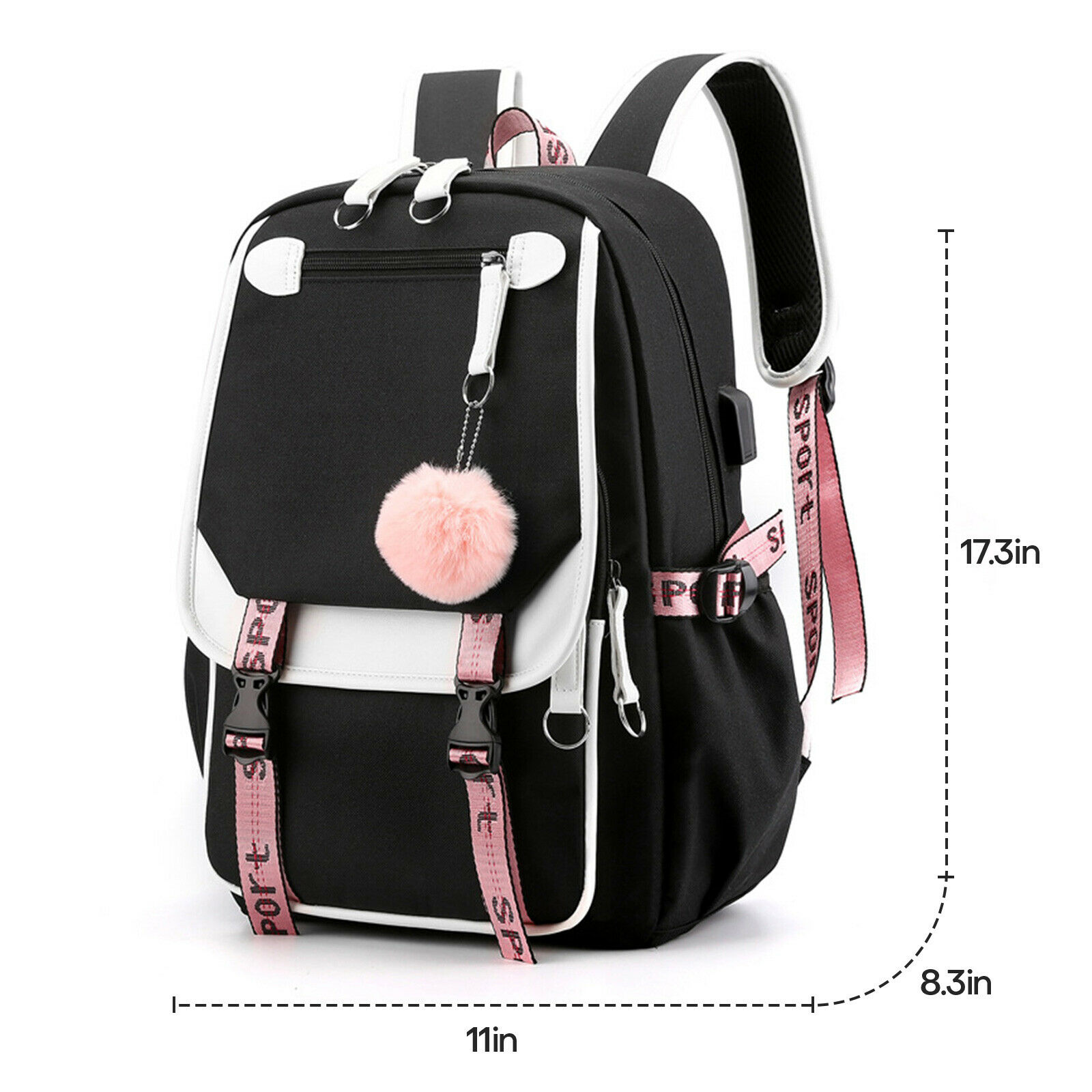 Women School Bag Oxford Waterproof Girls Backpack Rucksack w/ USB Charging Port 24Hr Smart